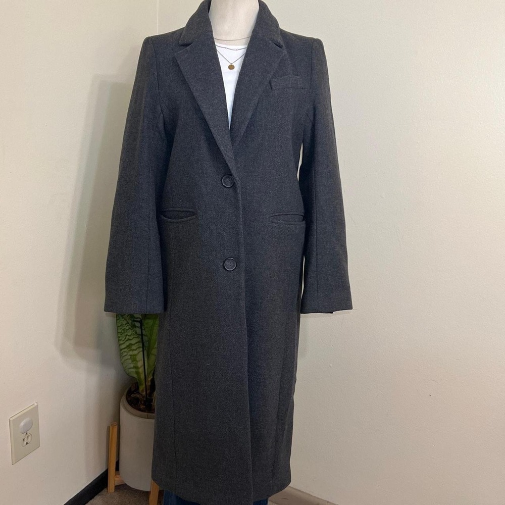 H&M Manteco Recycled Wool Blend Longline Coat Charcoal Gray US 2